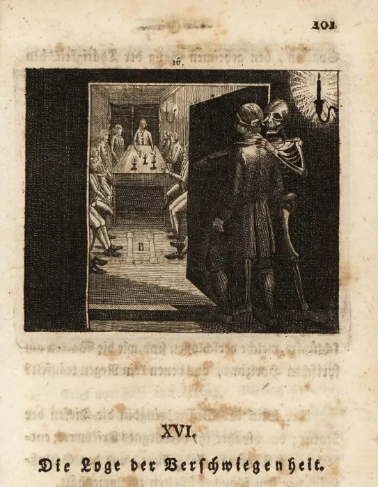 Framed Print : The skeleton of Death guides an initiate to the Masons, 18th cen Framed Print : The skeleton of Death guides an initiate to the Masons, 18th cen