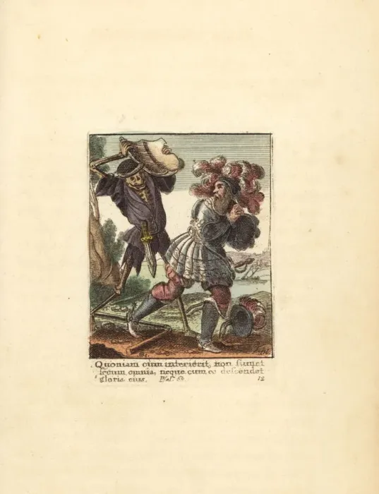 Framed Print : Skeleton of Death killing a Count with his own escutcheon Framed Print : Skeleton of Death killing a Count with his own escutcheon