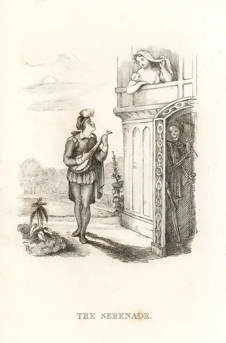 Framed Print : The skeleton of Death and a minstrel Framed Print : The skeleton of Death and a minstrel