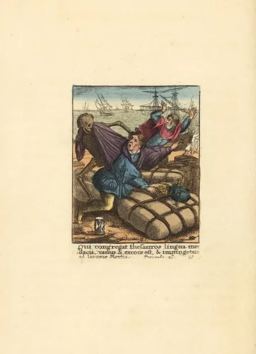 Framed Print : Skeleton of Death pulling the hair of a Merchant Framed Print : Skeleton of Death pulling the hair of a Merchant
