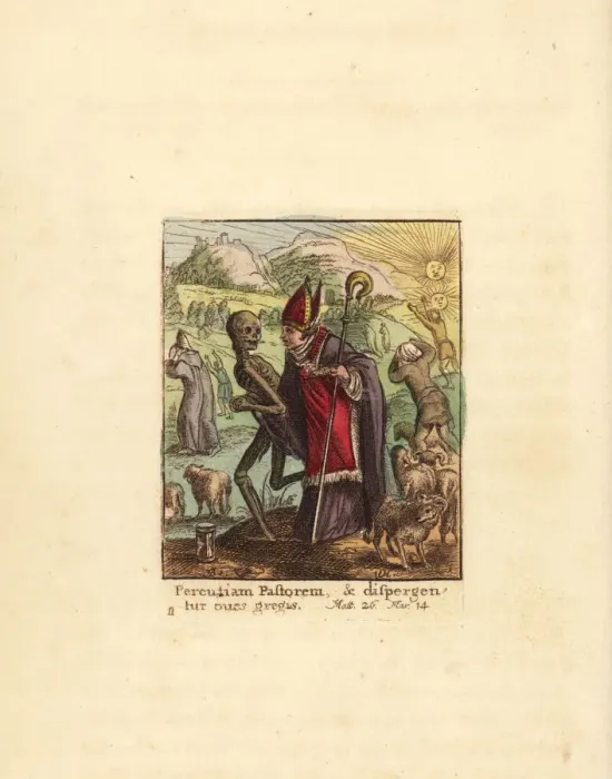 Framed Print : Skeleton of Death takes the arm of a Bishop Framed Print : Skeleton of Death takes the arm of a Bishop
