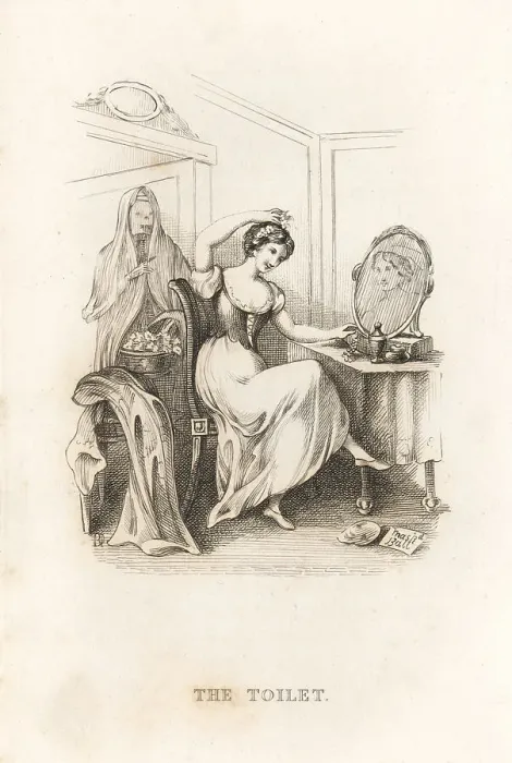 Framed Print : The skeleton of Death and a woman at her toilette Framed Print : The skeleton of Death and a woman at her toilette