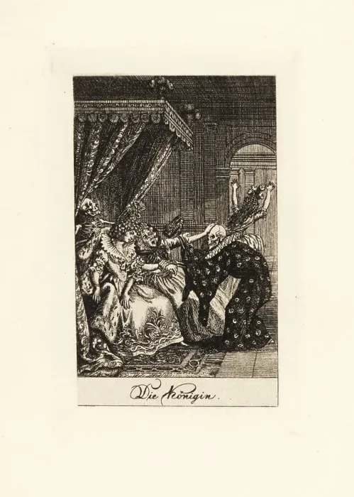Framed Print : Two skeletons of Death come for a queen on her throne