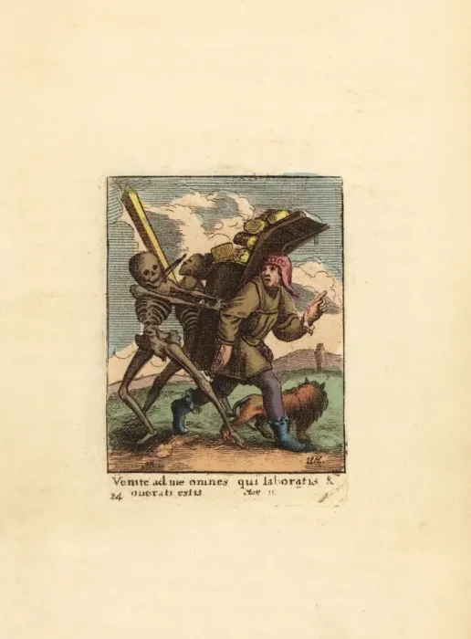 Framed Print : Two skeletons of Death interrupt an itinerant Hawker Framed Print : Two skeletons of Death interrupt an itinerant Hawker