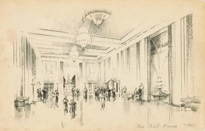 Framed Print : A sketch of the Ballroom in the Park Lane Hotel, London Framed Print : A sketch of the Ballroom in the Park Lane Hotel, London