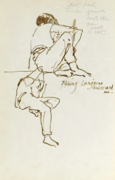 Framed Print : Sketch of boy fishing Framed Print : Sketch of boy fishing