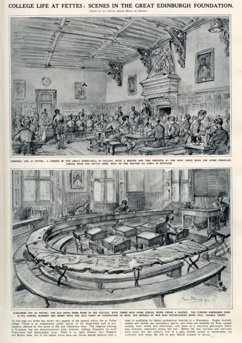 Framed Print : Sketch by Bryan de Grineau showing the great dining-hall at Fettes College, Edinburgh Framed Print : Sketch by Bryan de Grineau showing the great dining-hall at Fettes College, Edinburgh
