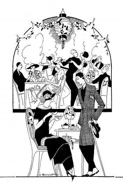 Sketch of caf or cabaret in Paris, 1923