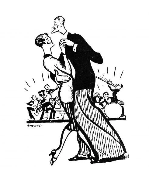 Sketch of couple dancing to a jazz band, 1920s