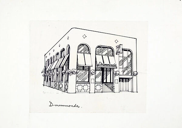 Sketch of Drummonds Hotel, Chelsea, London