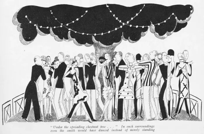 Framed Print : Sketch by Fish of people dancing outdoors under Framed Print : Sketch by Fish of people dancing outdoors under