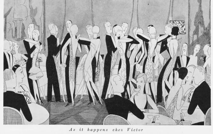 Framed Print : Sketch by Fish showing dancing at Chez Victor s, London Framed Print : Sketch by Fish showing dancing at Chez Victor s, London