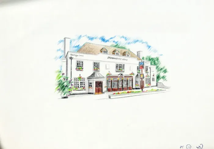 Framed Print : Sketch of Freemasons Arms, Hampstead (New), London Framed Print : Sketch of Freemasons Arms, Hampstead (New), London
