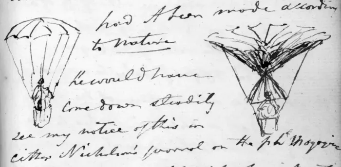 Framed Print : Sketch of Garnerins parachute (left) Framed Print : Sketch of Garnerins parachute (left)