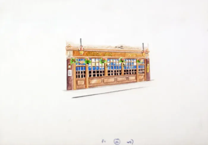 Framed Print : Sketch of Green Man PH, Soho, London Framed Print : Sketch of Green Man PH, Soho, London