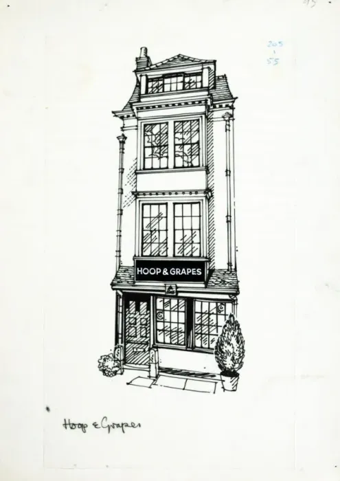Framed Print : Sketch of Hoop & Grapes PH, Aldgate, London Framed Print : Sketch of Hoop & Grapes PH, Aldgate, London
