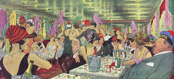 A sketch of the interior of Le Royal night-spot in Paris, 19