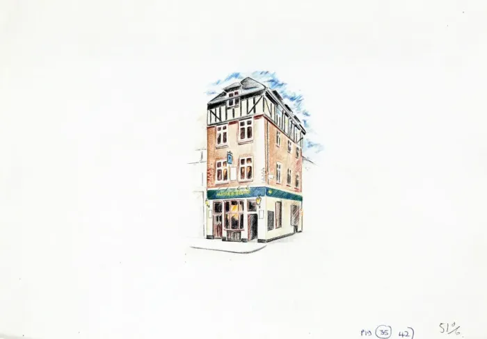 Framed Print : Sketch of Magpie & Stump PH, Old Bailey, London Framed Print : Sketch of Magpie & Stump PH, Old Bailey, London