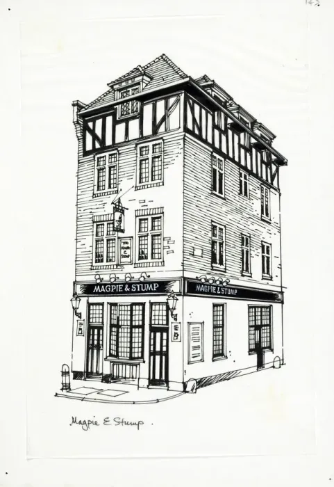 Framed Print : Sketch of Magpie & Stump PH, Old Bailey, London Framed Print : Sketch of Magpie & Stump PH, Old Bailey, London