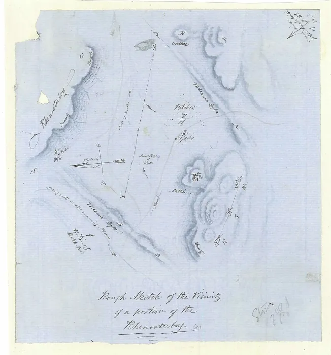 Framed Print : Sketch map of the Rhenosterberg, South Africa (Stow, 1858) Framed Print : Sketch map of the Rhenosterberg, South Africa (Stow, 1858)
