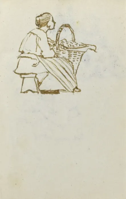 Framed Print : Sketch of market woman with basket Framed Print : Sketch of market woman with basket