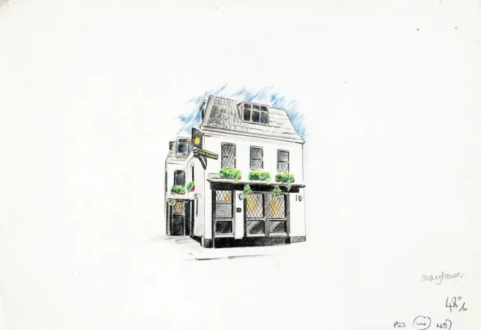 Framed Print : Sketch of Mayflower PH, Rotherhithe, London Framed Print : Sketch of Mayflower PH, Rotherhithe, London