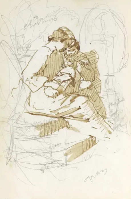 Framed Print : Sketch of mother and two children Framed Print : Sketch of mother and two children