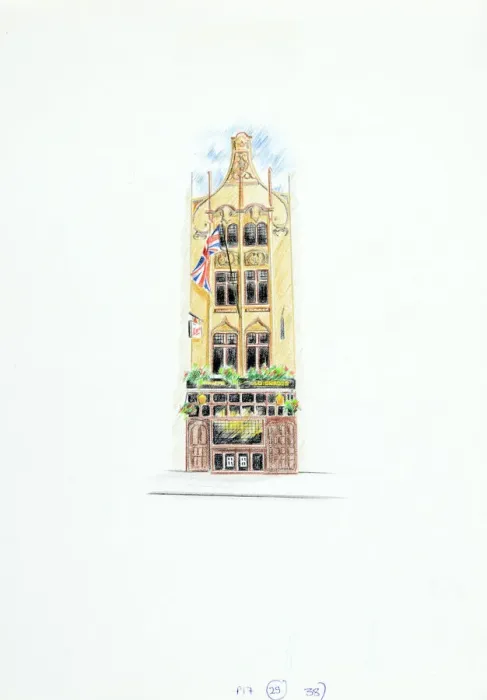 Framed Print : Sketch of Old Shades PH, Whitehall, London Framed Print : Sketch of Old Shades PH, Whitehall, London