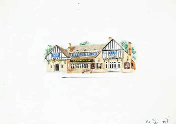 Framed Print : Sketch of Old White Lion PH, Finchley, London Framed Print : Sketch of Old White Lion PH, Finchley, London