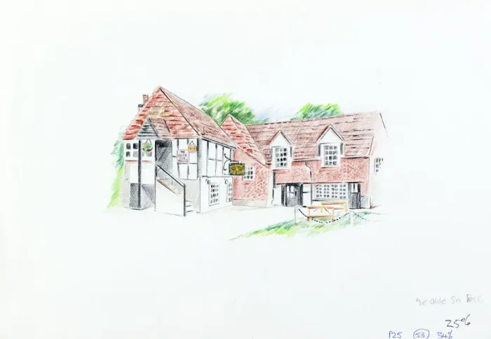 Framed Print : Sketch of Olde Six Bells PH, Horley, Sussex Framed Print : Sketch of Olde Six Bells PH, Horley, Sussex