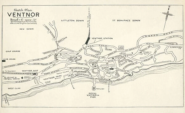 Sketch plan map of Ventnor, Isle of Wight, Hampshire. Date: circa 1910s