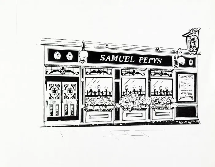 Framed Print : Sketch of Samuel Pepys PH, Blackfriars, London Framed Print : Sketch of Samuel Pepys PH, Blackfriars, London