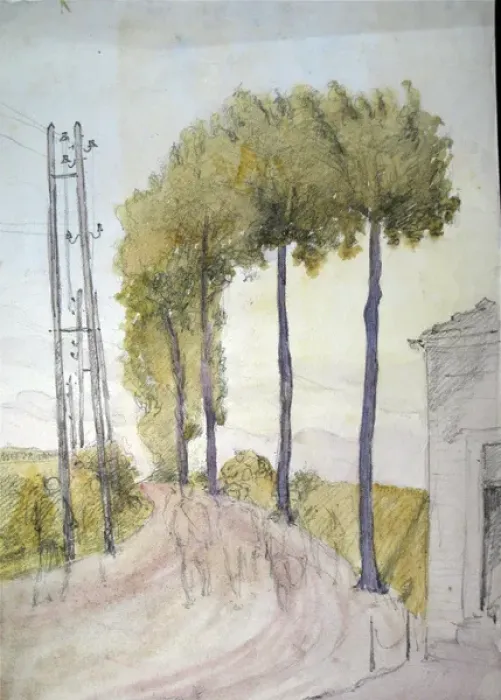 Framed Print : Sketch of soldiers on a road somewhere in France Framed Print : Sketch of soldiers on a road somewhere in France