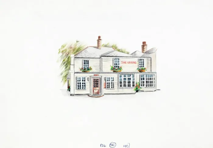 Framed Print : Sketch of Spring Hotel, Ewell, Surrey Framed Print : Sketch of Spring Hotel, Ewell, Surrey