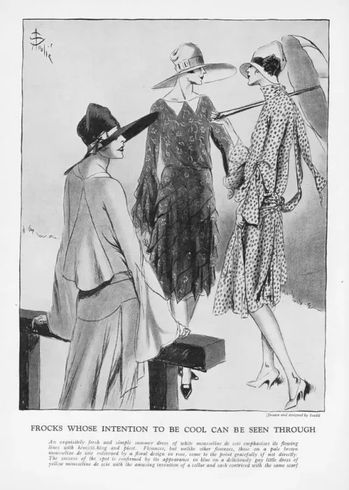 Framed Print : A sketch of three summer frocks by Soulie, 1926 Framed Print : A sketch of three summer frocks by Soulie, 1926