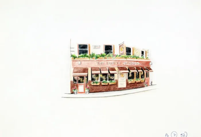 Framed Print : Sketch of Sun In Splendour PH, Notting Hill, London Framed Print : Sketch of Sun In Splendour PH, Notting Hill, London