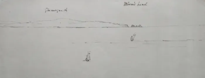 Framed Print : Sketch of Tenby, Wales, including Worms Head Framed Print : Sketch of Tenby, Wales, including Worms Head