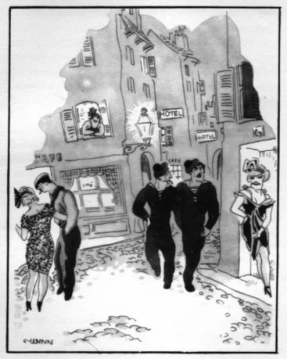Framed Print : Sketch of a typical street scene in Marseilles, 1920s