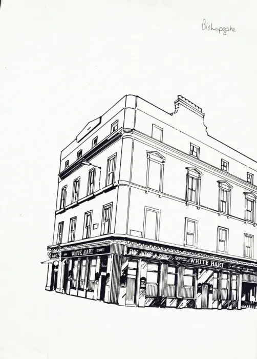 Framed Print : Sketch of White Hart PH, Bishopsgate, London Framed Print : Sketch of White Hart PH, Bishopsgate, London
