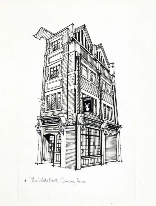 Framed Print : Sketch of White Hart PH, Holborn, London Framed Print : Sketch of White Hart PH, Holborn, London