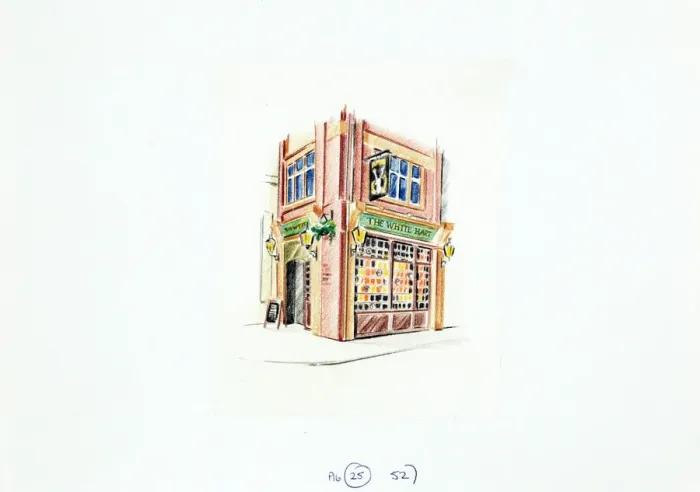 Framed Print : Sketch of White Hart PH, Holborn, London Framed Print : Sketch of White Hart PH, Holborn, London
