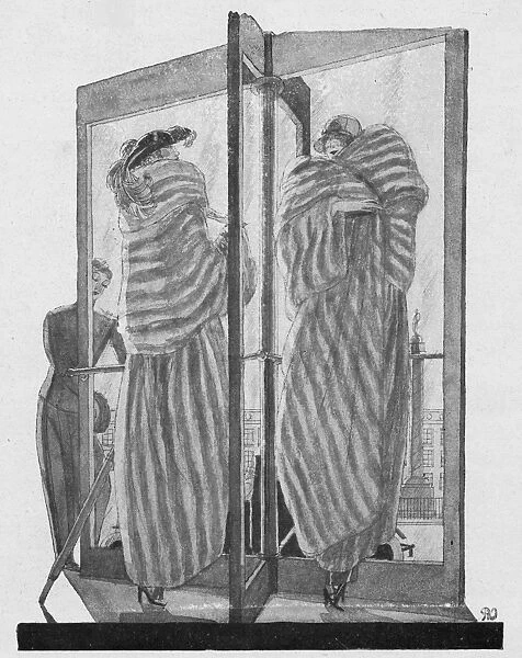 Sketch of women in fur coats, 1923