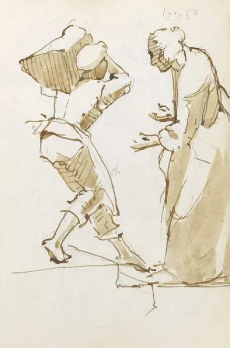 Framed Print : Sketch of workman and old woman Framed Print : Sketch of workman and old woman