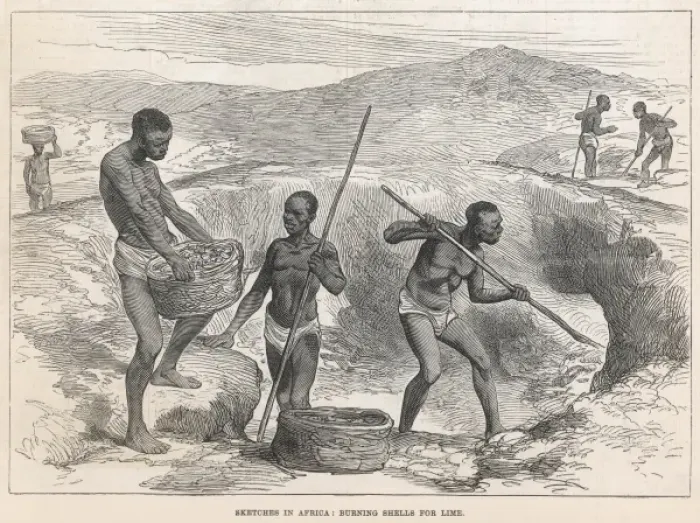 Framed Print : Sketches in Africa - Burning Shells for Lime Framed Print : Sketches in Africa - Burning Shells for Lime