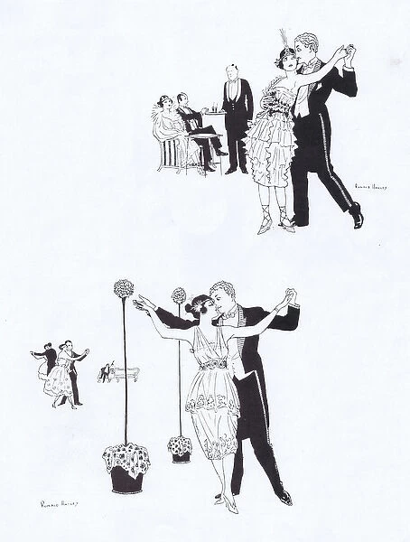 Sketches of couples out dancing in a London dance club, 1921