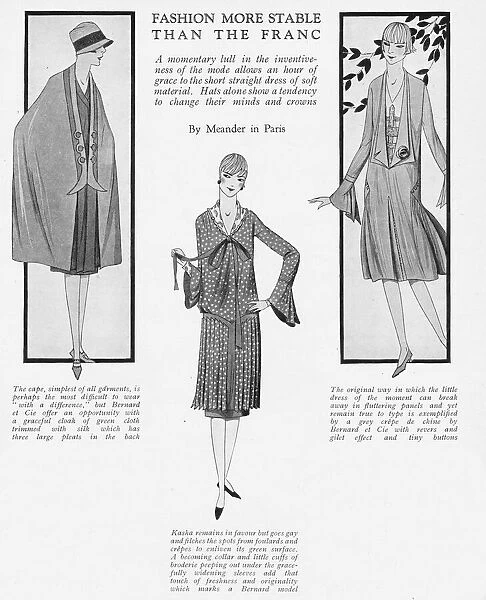 Sketches of three dress offerings from Paris, 1926