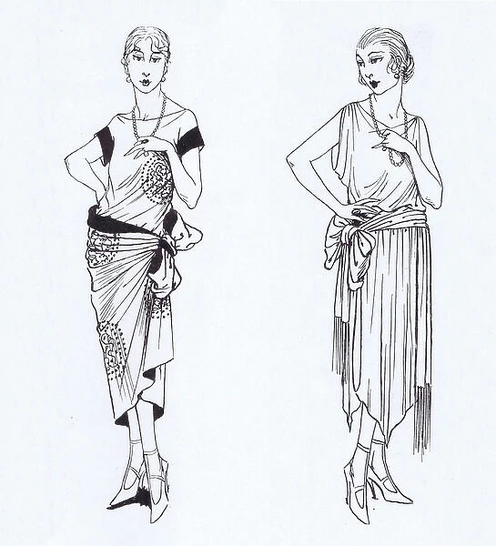 Sketches of two ladies fashions from 1921 from Paris