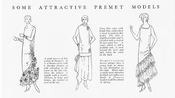 Three sketches of Parisian fashion models from Premet
