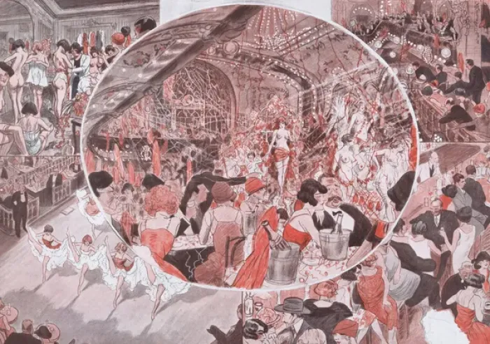 Framed Print : Sketches showing the interior of the Bal Tabarin night-spot Framed Print : Sketches showing the interior of the Bal Tabarin night-spot