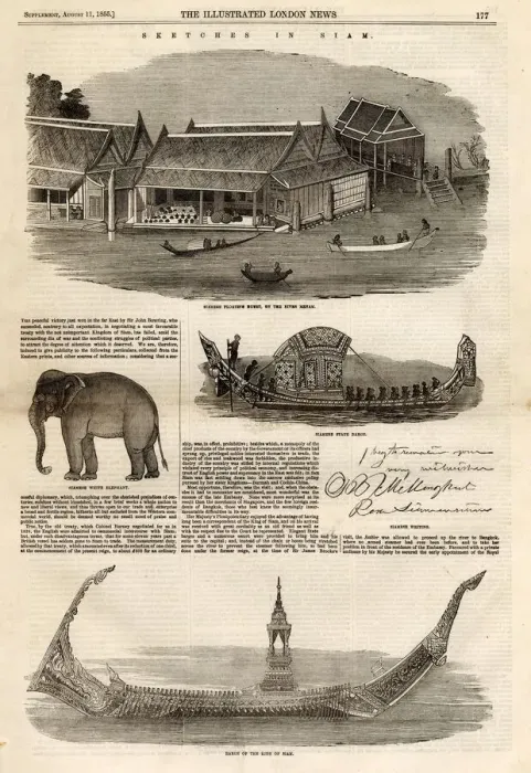 Framed Print : Sketches in Siam from The Illustrated London News. Date: 1855 Framed Print : Sketches in Siam from The Illustrated London News. Date: 1855